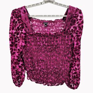 Torrid 2 Plus Sized 2XL Smocked Velvet Floral Top Long Sleeve Blouse Women